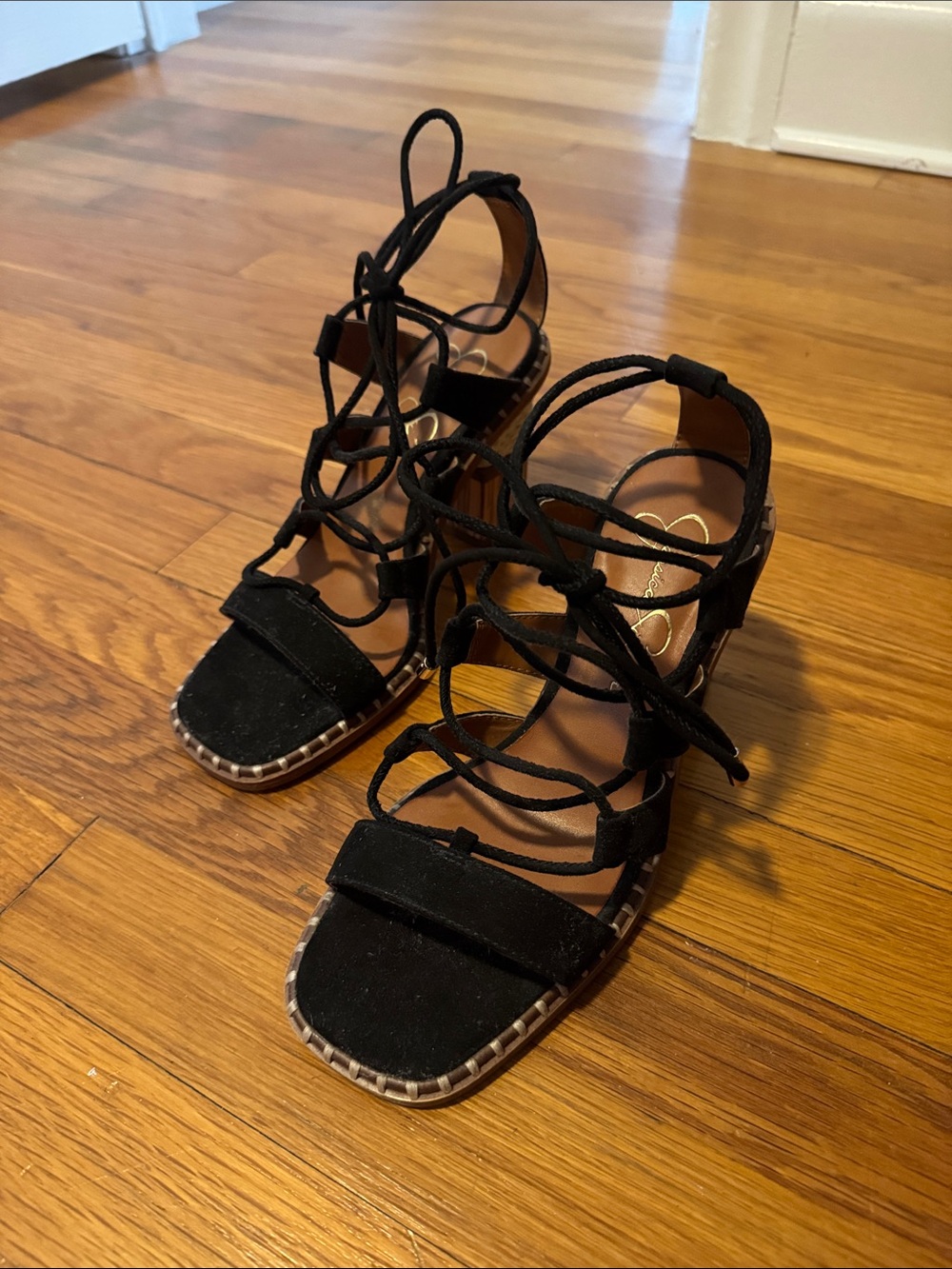 Jessica Simpson Black Lace-Up Gladiator Heeled Sandals